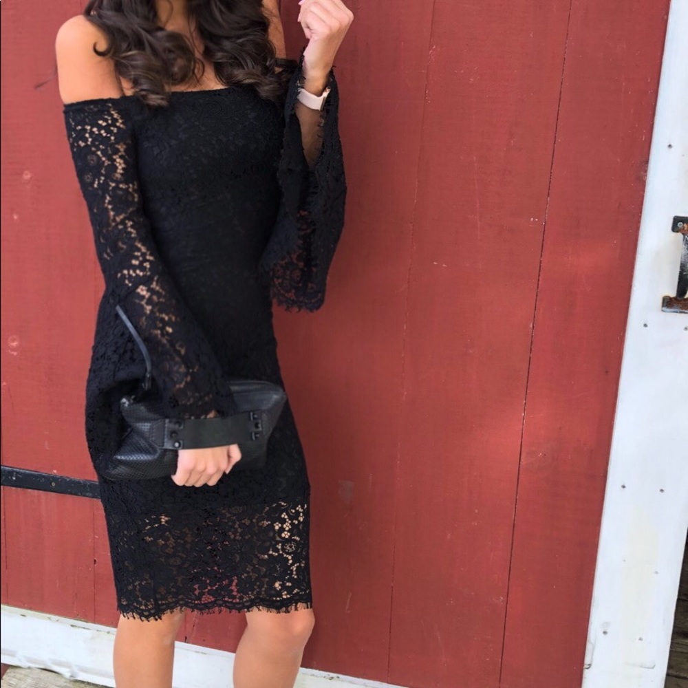 Bardot lace midi dress
